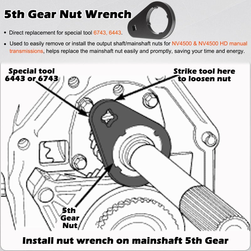 Bonbo 5th Gear Lock Nut Retainer Kit & 1/2" Drive Mainshaft 5th Gear Nut Wrench Suitable for 1994-2004 Dodge Cummins NV4500 Transmission (8-Pack) - Image 5